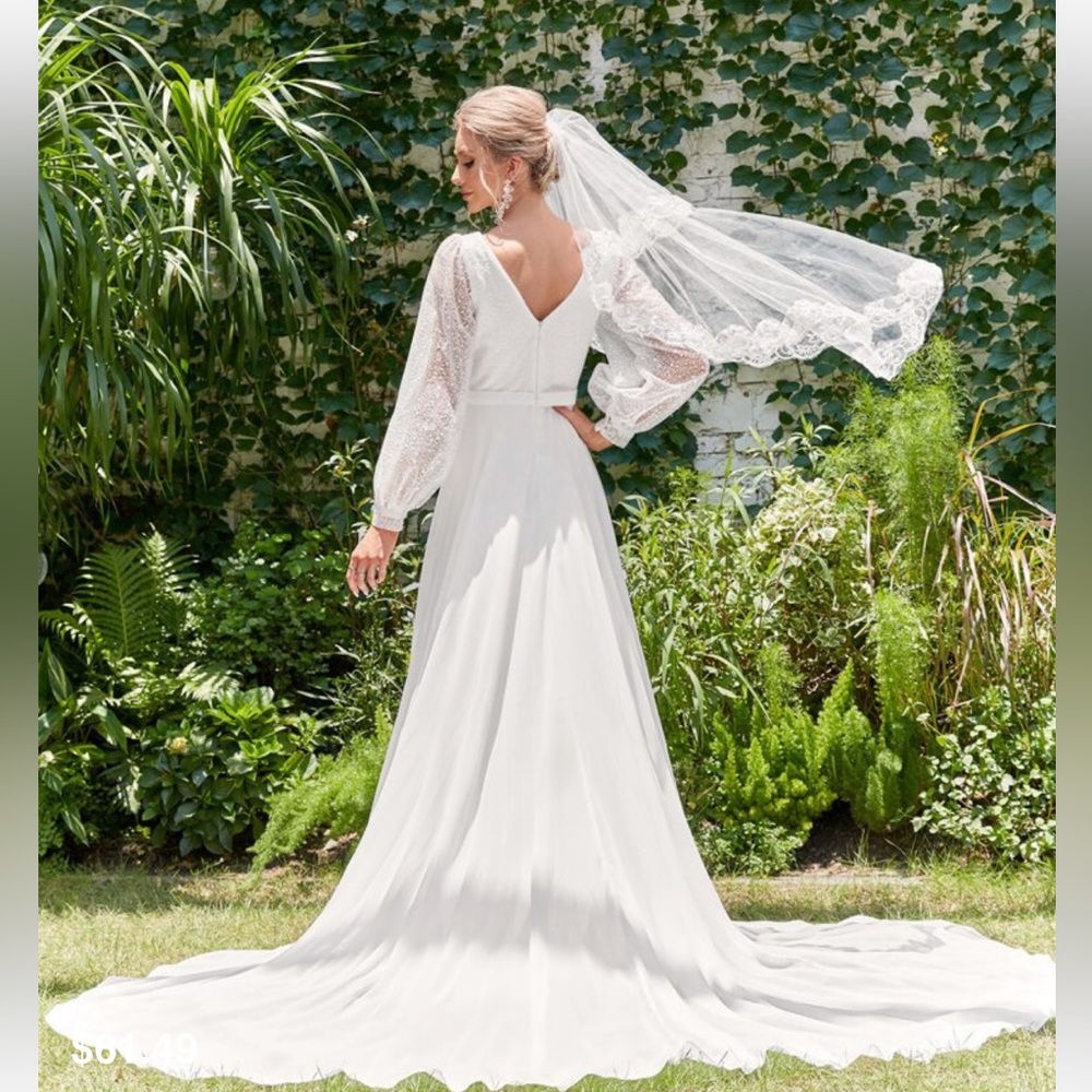 SHEIN White Wedding Dress with Lace Sleeves
